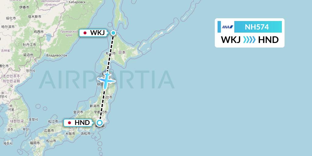 NH574 All Nippon Airways Flight Map: Wakkanai to Tokyo