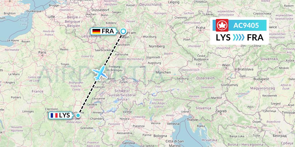 AC9405 Air Canada Flight Map: Lyon to Frankfurt