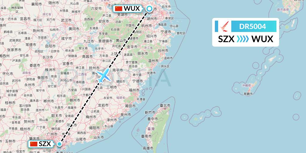 DR5004 Ruili Airlines Flight Map: Shenzhen to Wuxi
