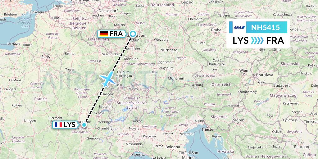 NH5415 All Nippon Airways Flight Map: Lyon to Frankfurt