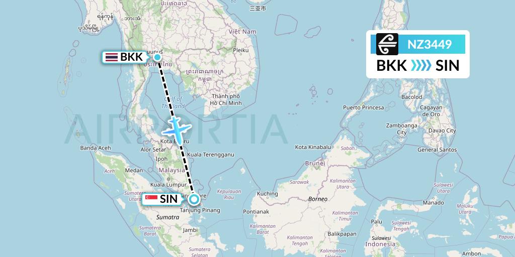 NZ3449 Air New Zealand Flight Map: Bangkok to Singapore