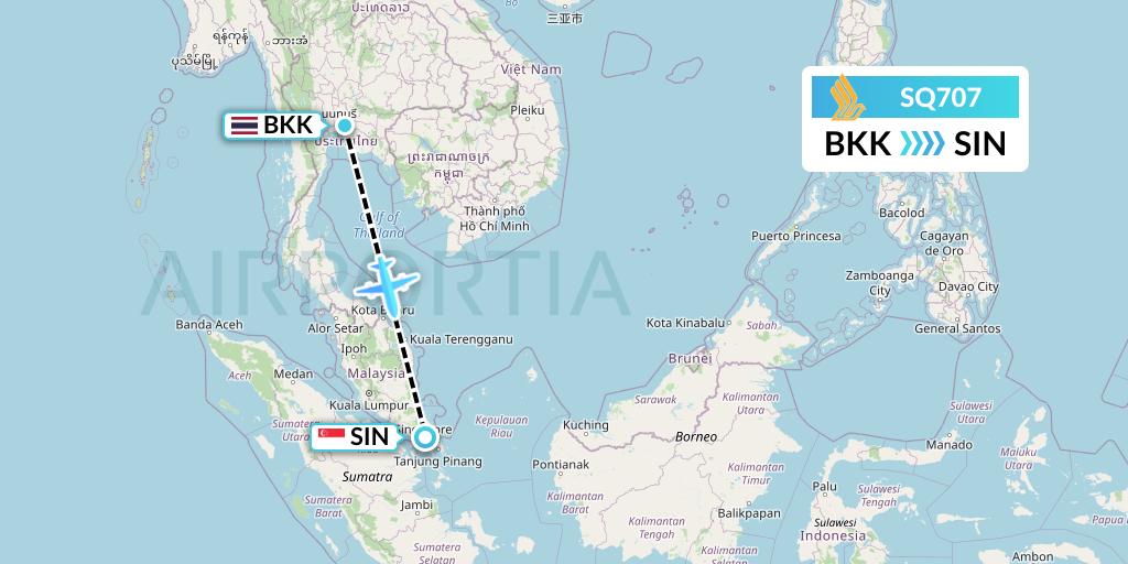 SQ707 Singapore Airlines Flight Map: Bangkok to Singapore