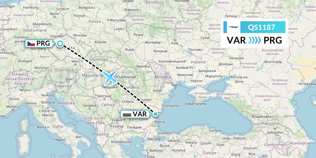 QS1187 Smartwings Flight Map: Varna to Prague