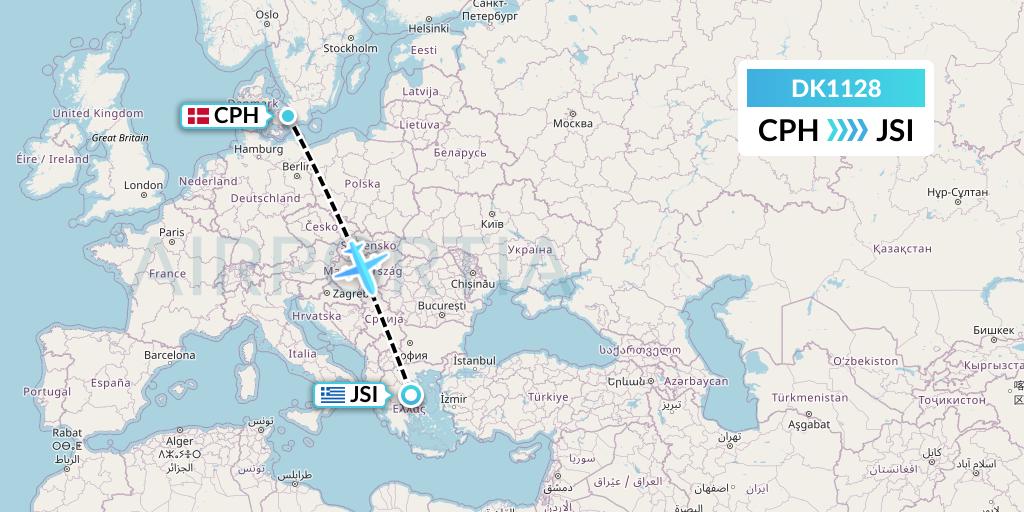 DK1128 Thomas Cook Airlines Scandinavia Flight Map: Copenhagen to Skiathos