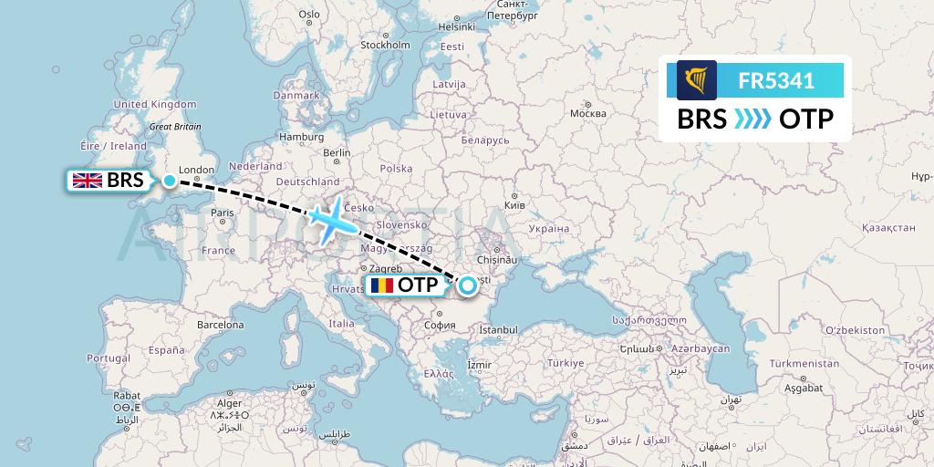 FR5341 Ryanair Flight Map: Bristol to Bucharest