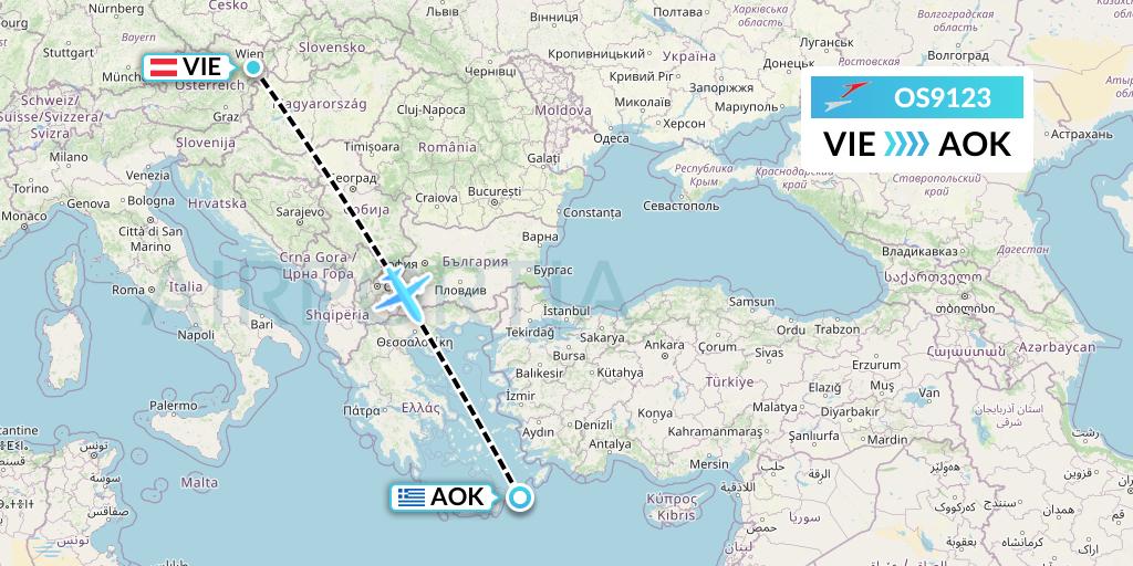 OS9123 Austrian Airlines Flight Map: Vienna to Karpathos