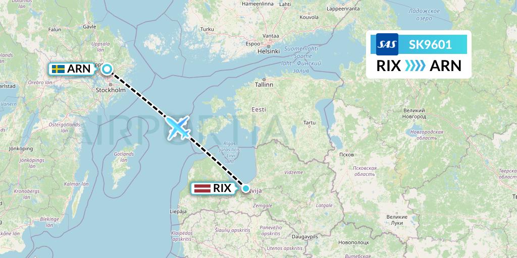 SK9601 SAS Flight Map: Riga to Stockholm