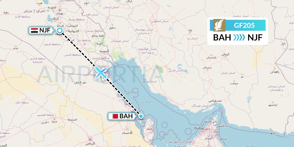 GF205 Gulf Air Flight Map: Bahrain to Najaf