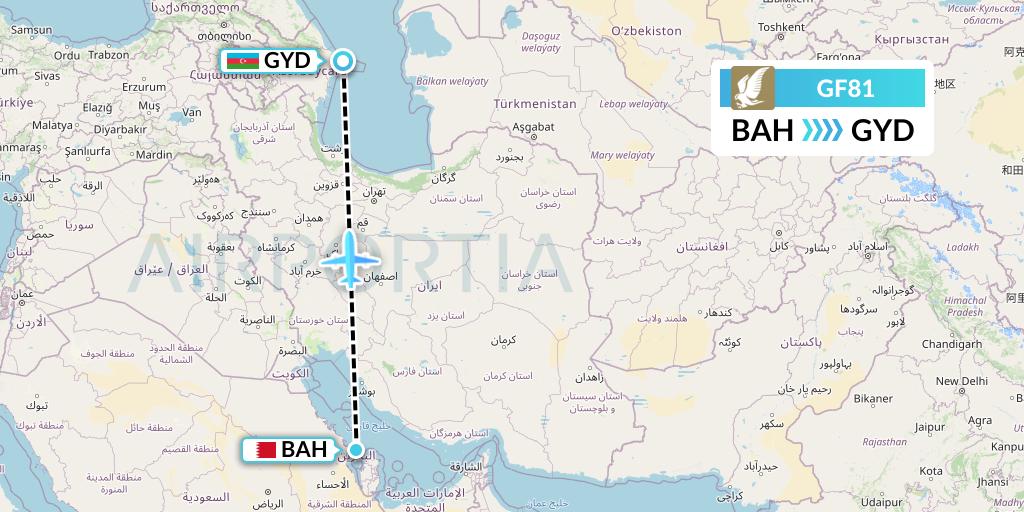 GF81 Gulf Air Flight Map: Bahrain to Baku