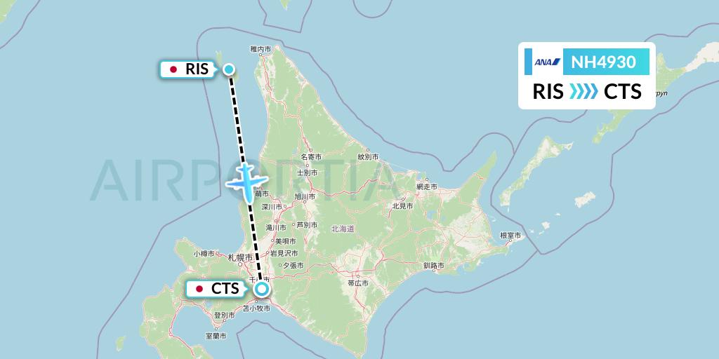 NH4930 All Nippon Airways Flight Map: Rishiri to Sapporo