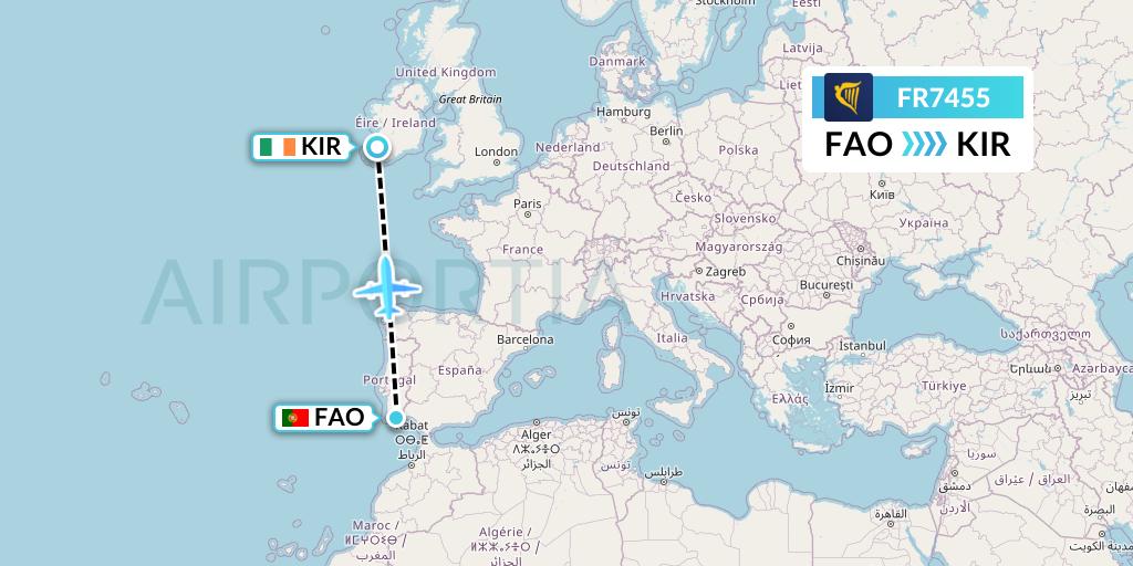FR7455 Ryanair Flight Map: Faro to Kerry