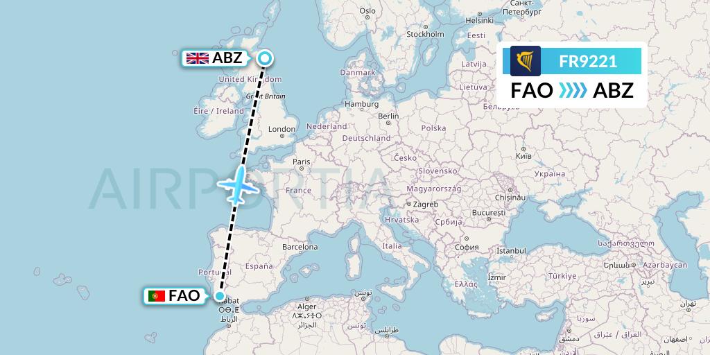 FR9221 Ryanair Flight Map: Faro to Aberdeen