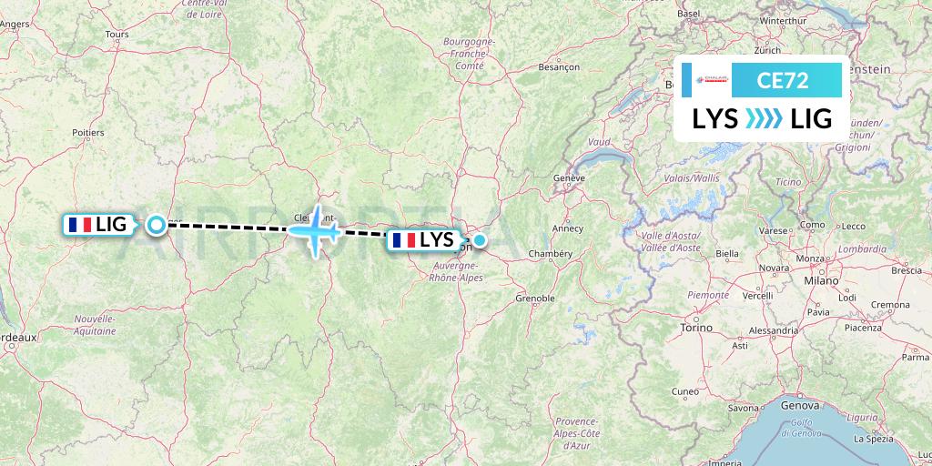 CE72 Chalair Aviation Flight Map: Lyon to Limoges