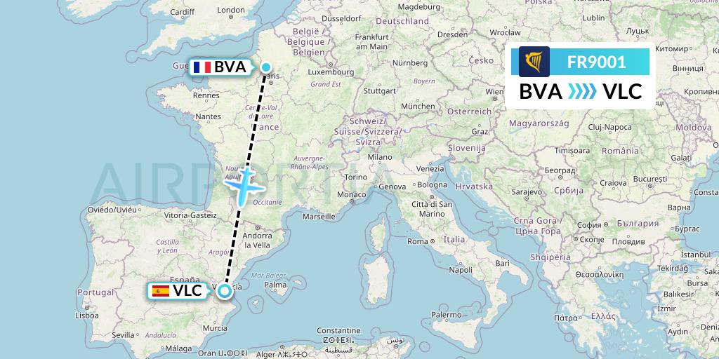 FR9001 Ryanair Flight Map: Paris to Valencia