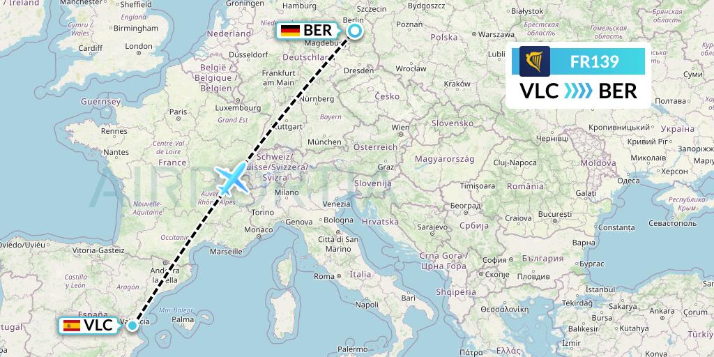 FR139 Ryanair Flight Map: Valencia to Berlin