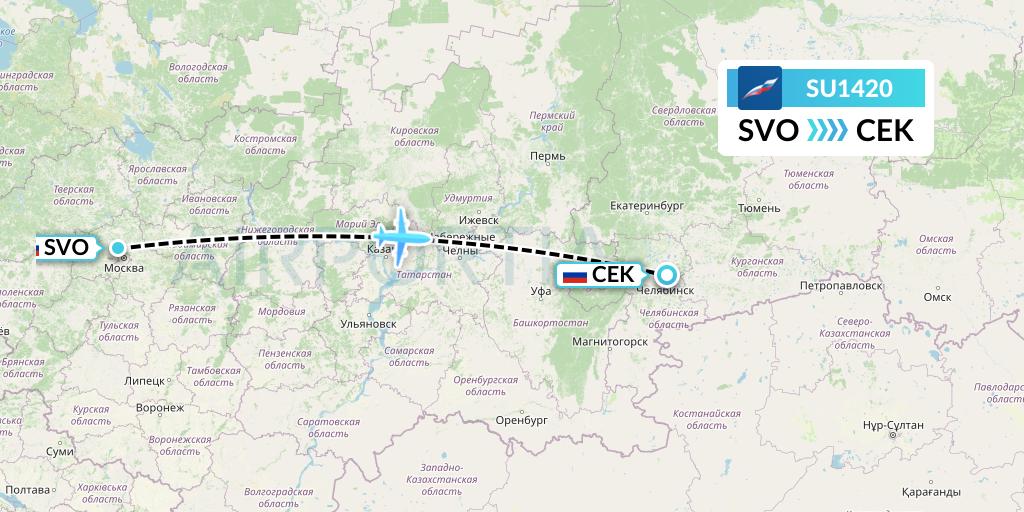 SU1420 Aeroflot Flight Map: Moscow to Chelyabinsk