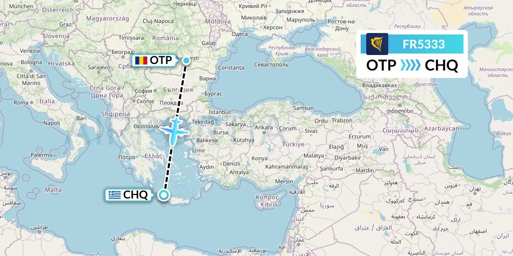 FR5333 Ryanair Flight Map: Bucharest to Chania