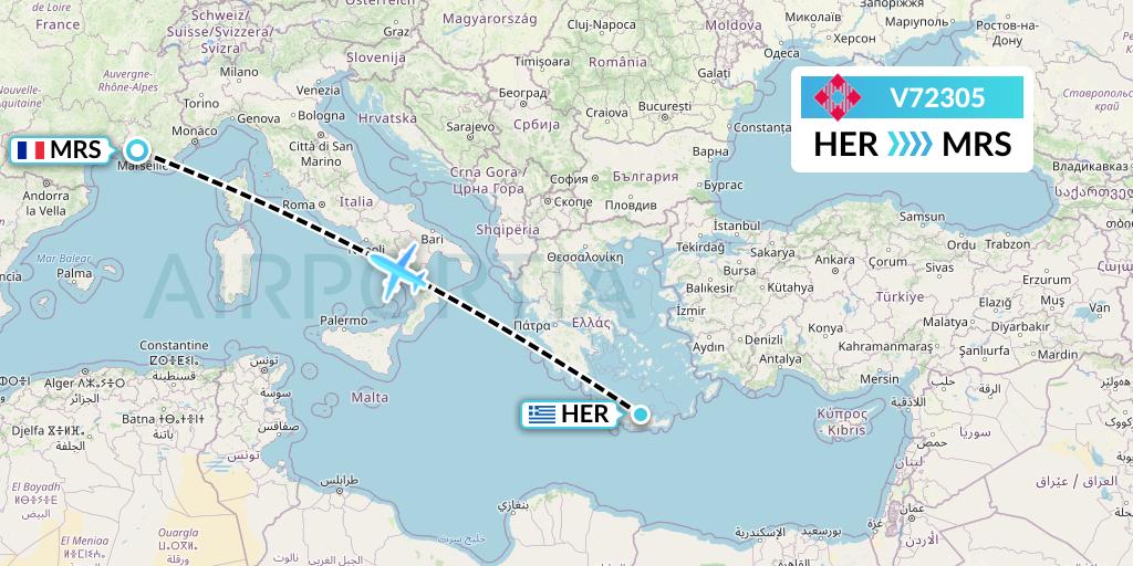 V72305 Volotea Flight Map: Heraklion to Marseille