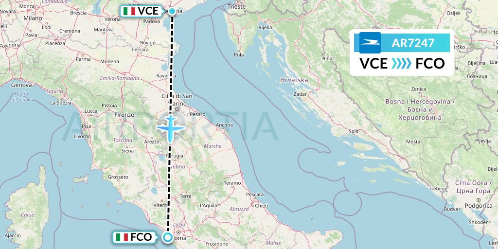 AR7247 Aerolineas Argentinas Flight Map: Venice to Rome