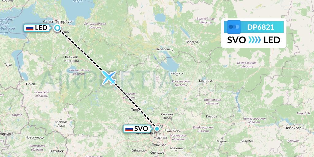 DP6821 Pobeda Flight Map: Moscow to St. Petersburg