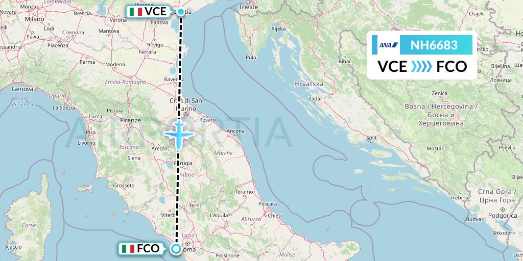 NH6683 All Nippon Airways Flight Map: Venice to Rome