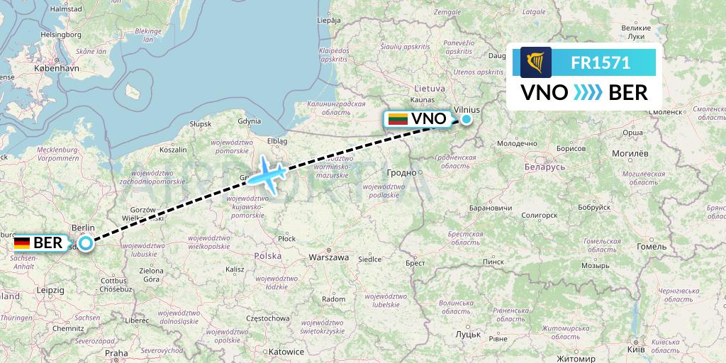 FR1571 Ryanair Flight Map: Vilnius to Berlin