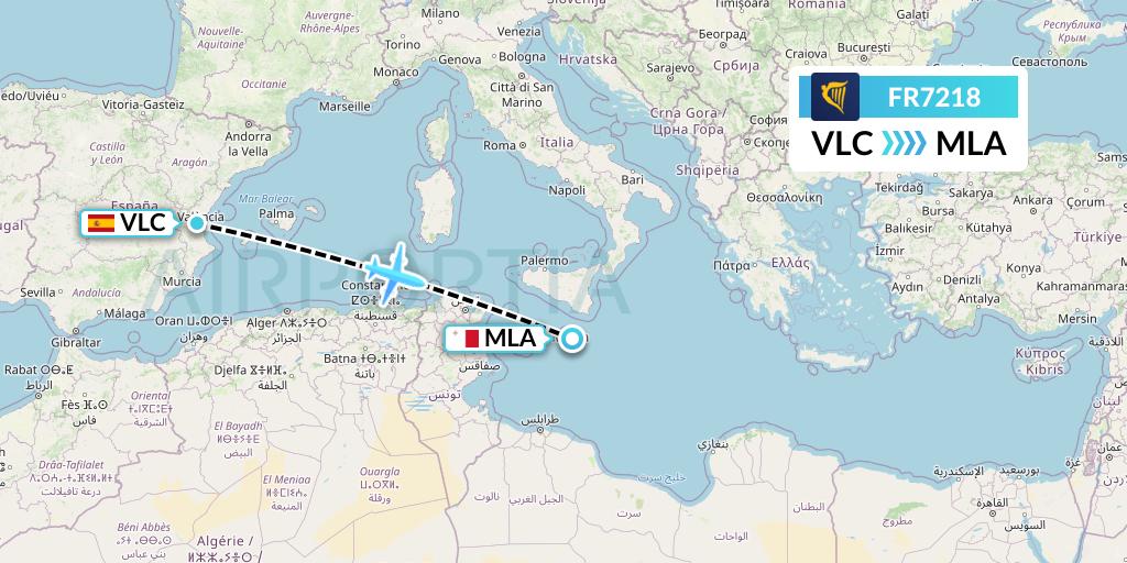 FR7218 Ryanair Flight Map: Valencia to Malta
