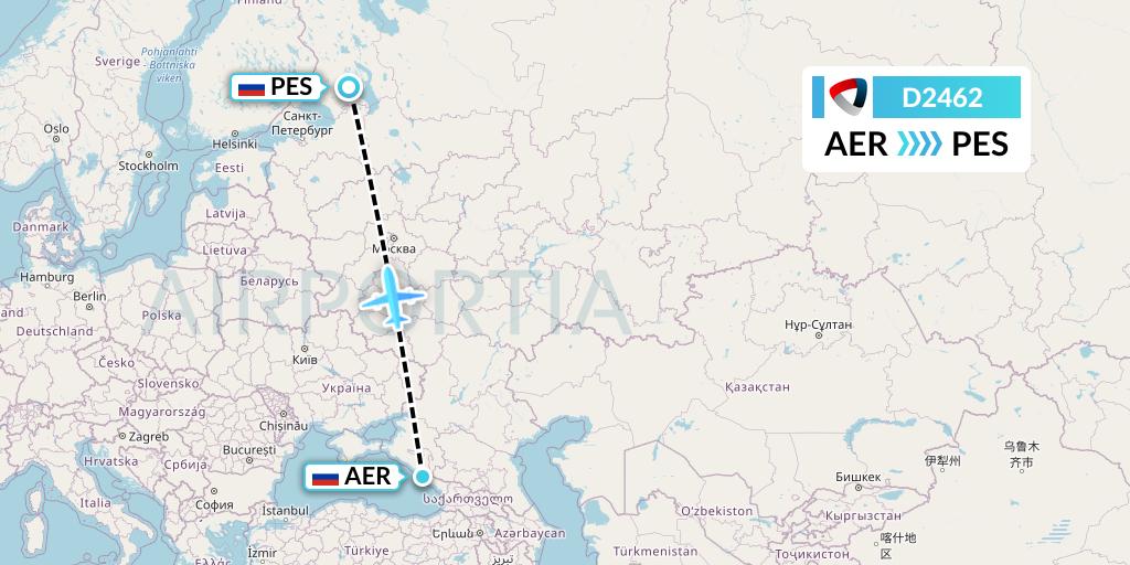 D2462 Severstal Aircompany Flight Map: Sochi to Petrozavodsk
