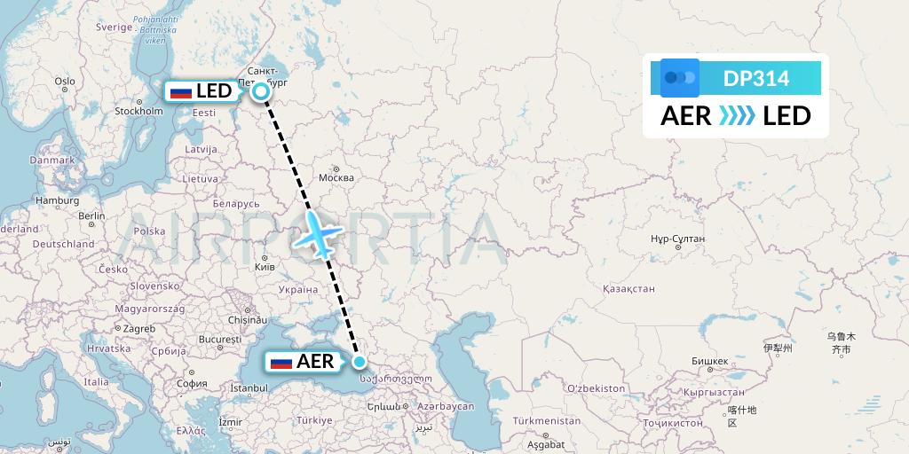 DP314 Pobeda Flight Map: Sochi to St. Petersburg