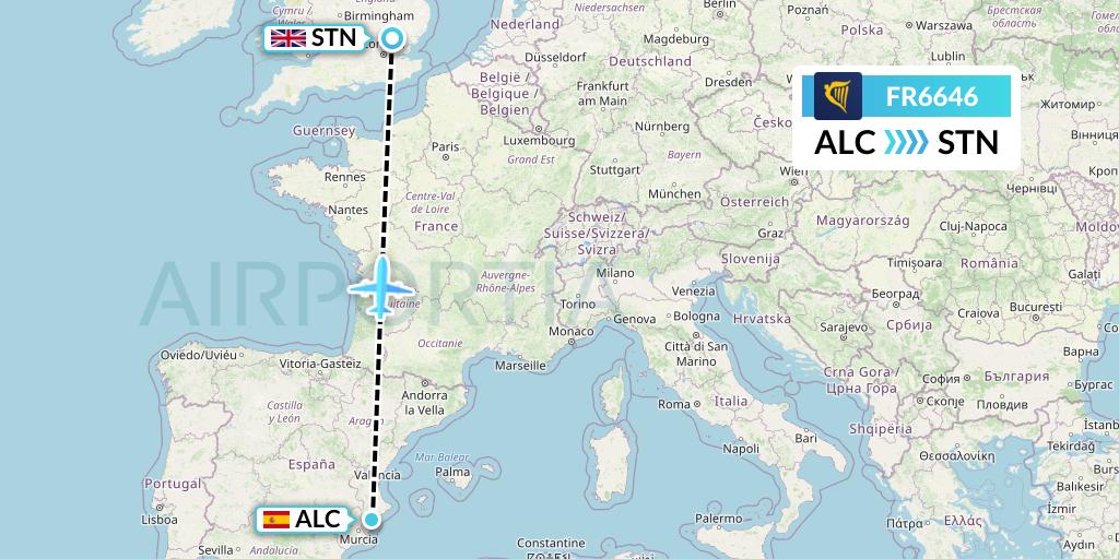 FR6646 Ryanair Flight Map: Alicante to London