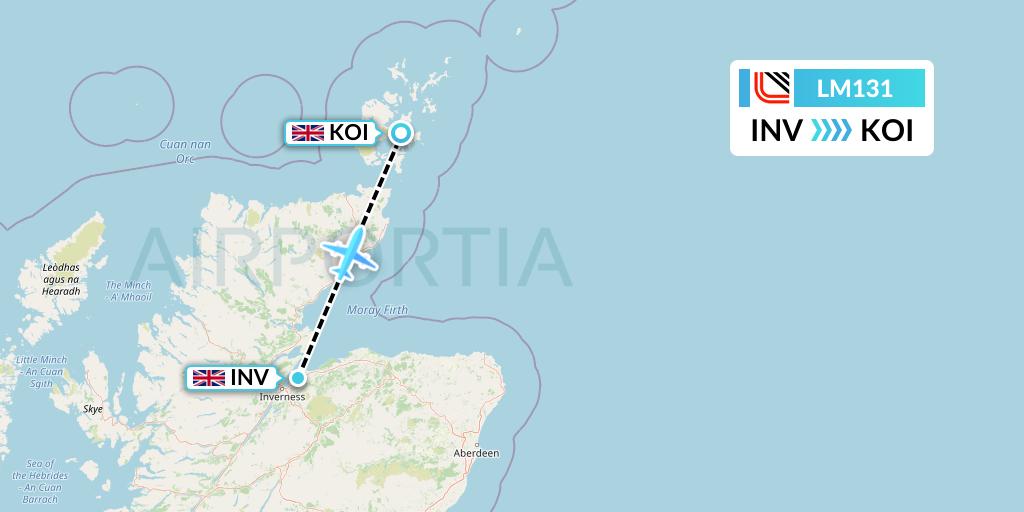 LM131 Loganair Flight Map: Inverness to Kirkwall