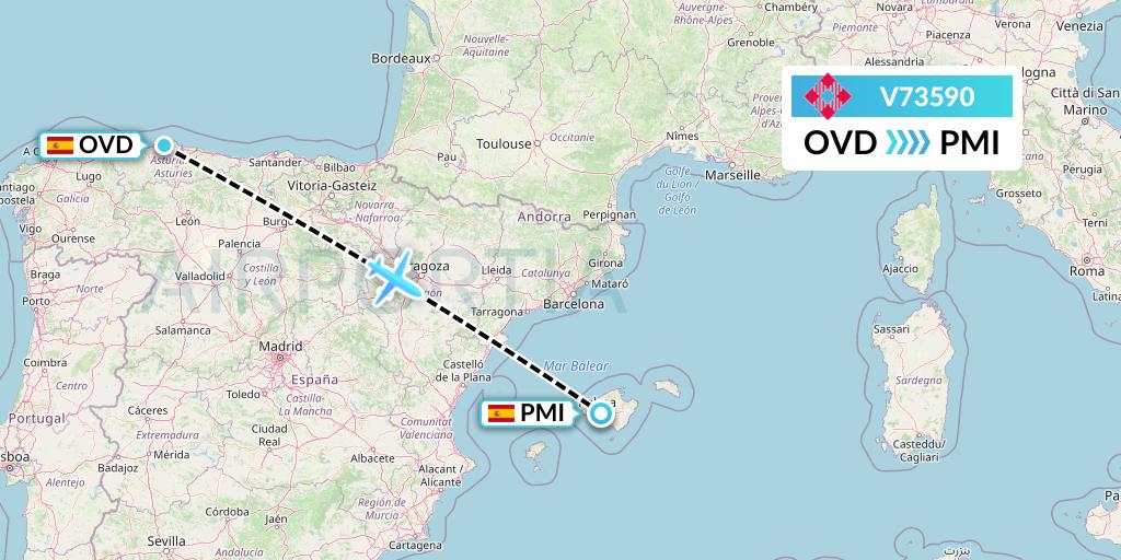 V73590 Volotea Flight Map: Asturias to Palma de Mallorca