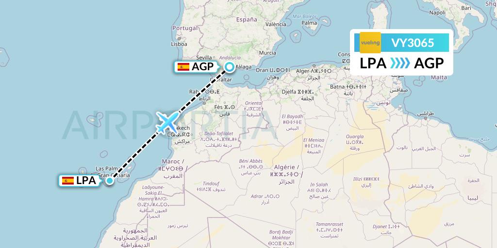 VY3065 Vueling Flight Map: Las Palmas to Malaga