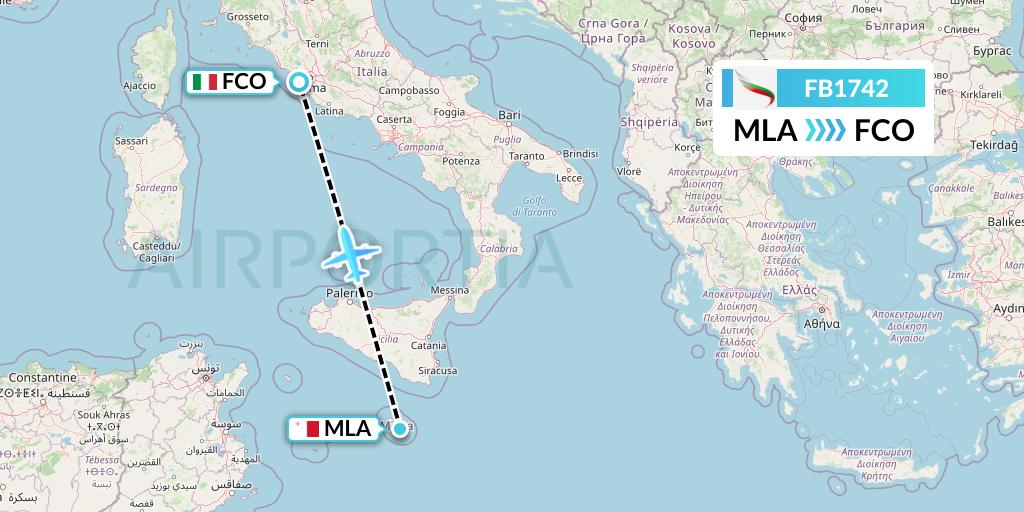 FB1742 Bulgaria Air Flight Map: Malta to Rome
