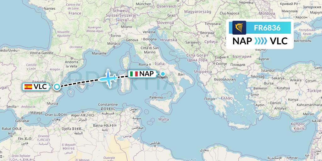 FR6836 Ryanair Flight Map: Naples to Valencia
