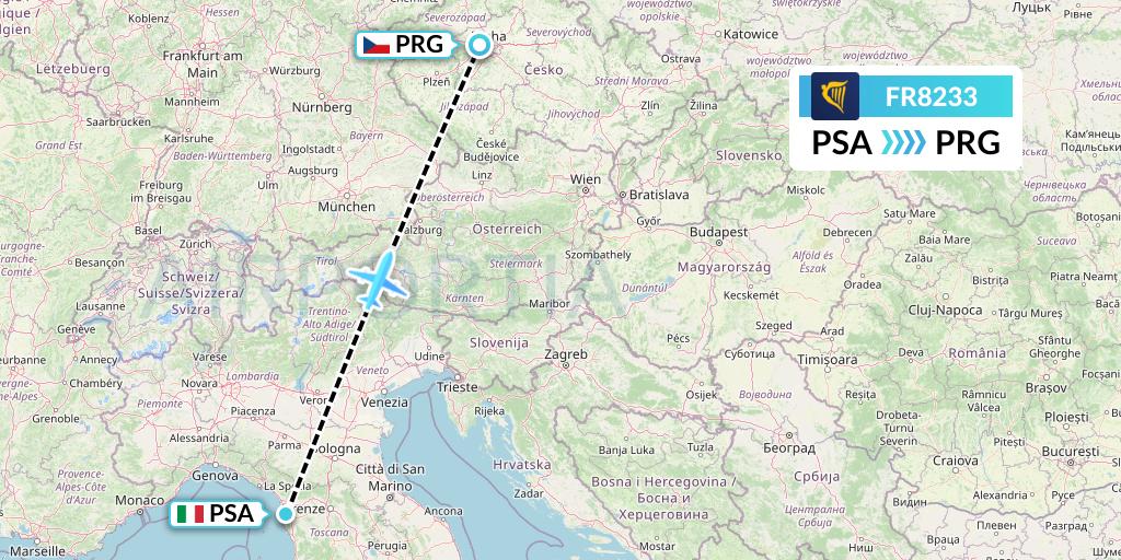 FR8233 Ryanair Flight Map: Pisa to Prague