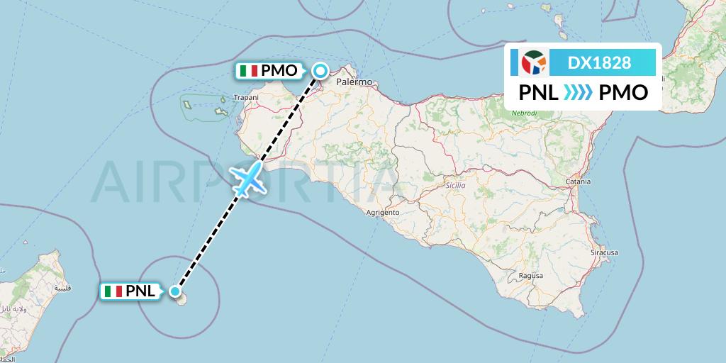 DX1828 Danish Air Transport Flight Map: Pantelleria to Palermo