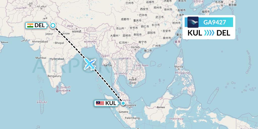 GA9427 Garuda Indonesia Flight Map: Kuala Lumpur to Delhi
