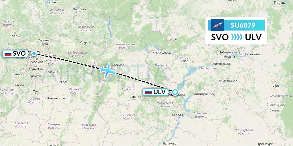 SU6079 Aeroflot Flight Map: Moscow to Ulyanovsk