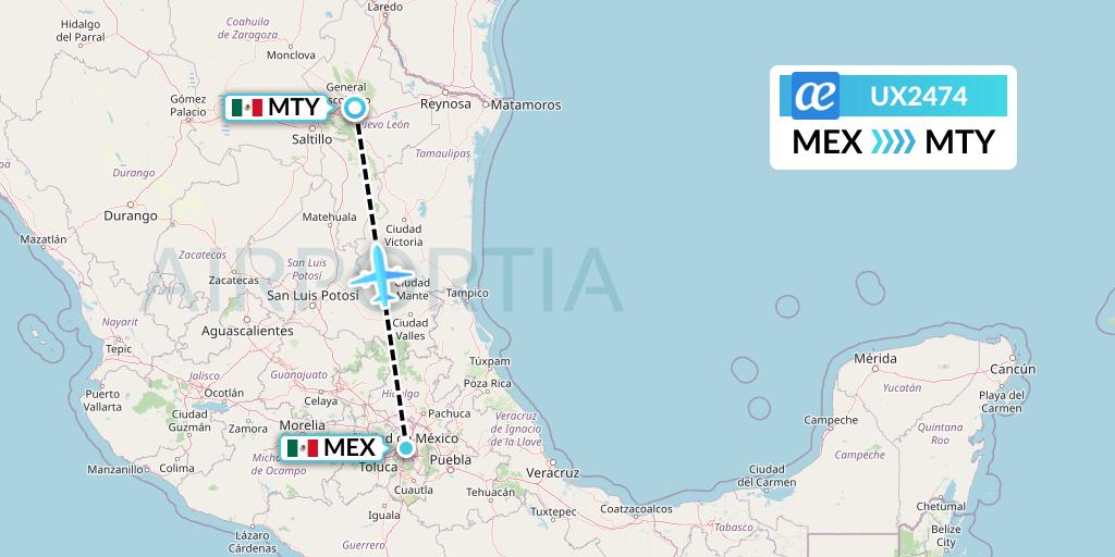 UX2474 Air Europa Flight Map: Mexico City to Monterrey