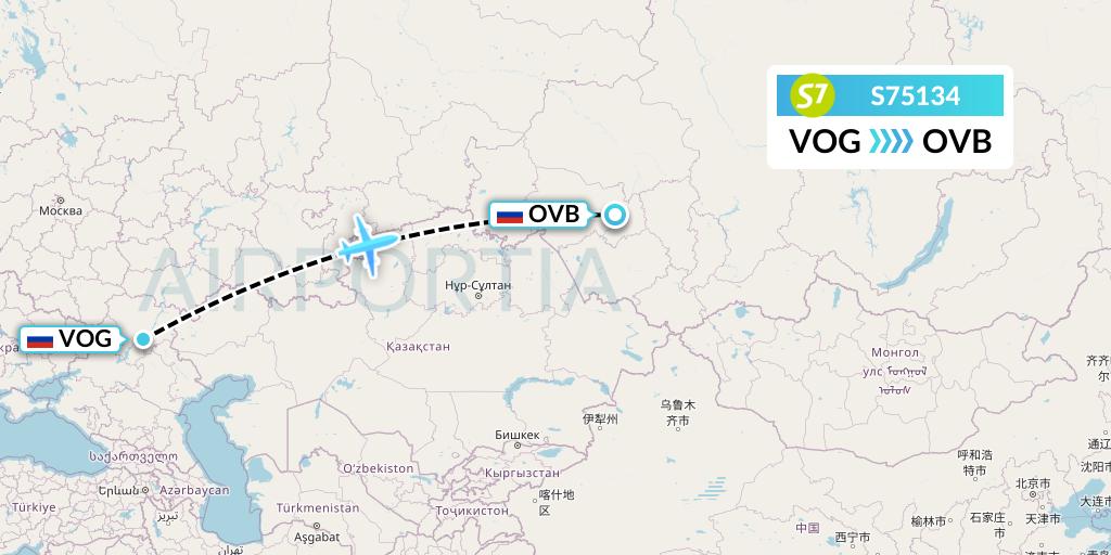 S75134 S7 Airlines Flight Map: Volgograd to Novosibirsk