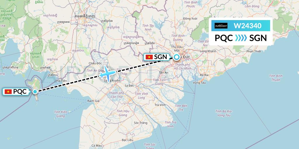 W24340 Flex Flight Flight Map: Phu Quoc to Ho Chi Minh City