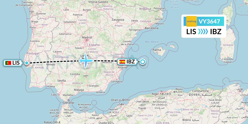 VY3647 Vueling Flight Map: Lisbon to Ibiza