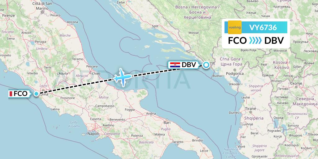 VY6736 Vueling Flight Map: Rome to Dubrovnik