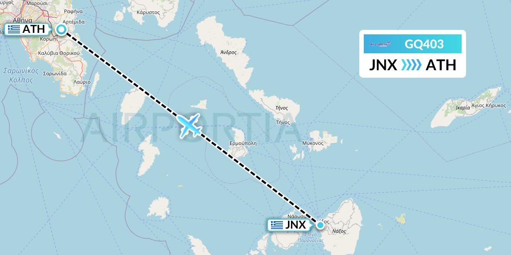 GQ403 Sky Express (Greece) Flight Map: Naxos to Athens