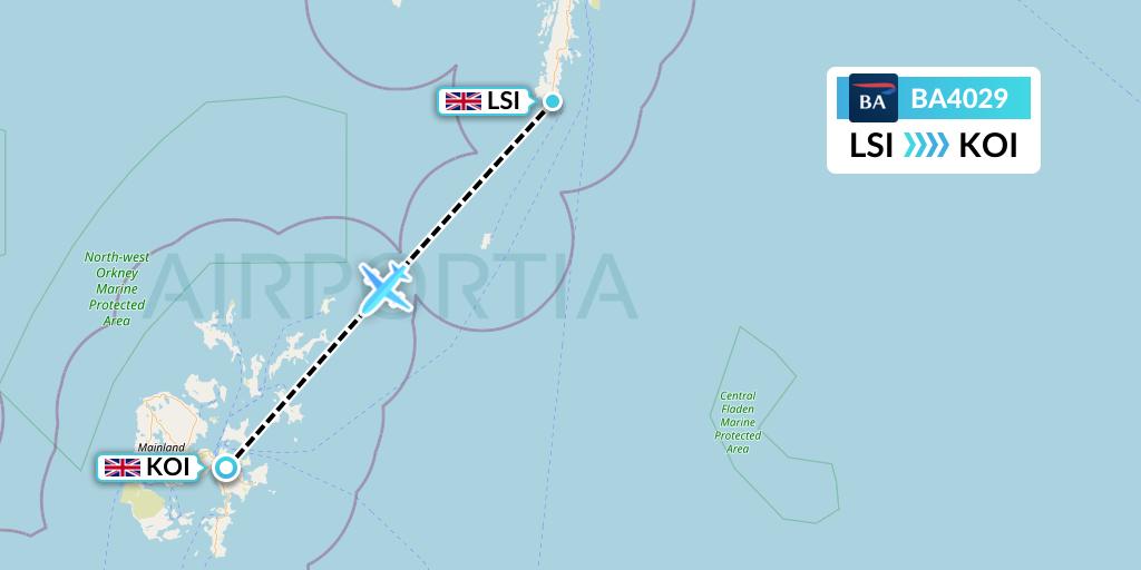 BA4029 British Airways Flight Map: Sumburgh to Kirkwall