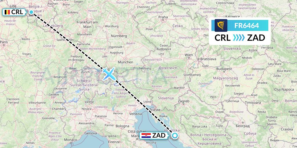 FR6464 Ryanair Flight Map: Brussels to Zadar