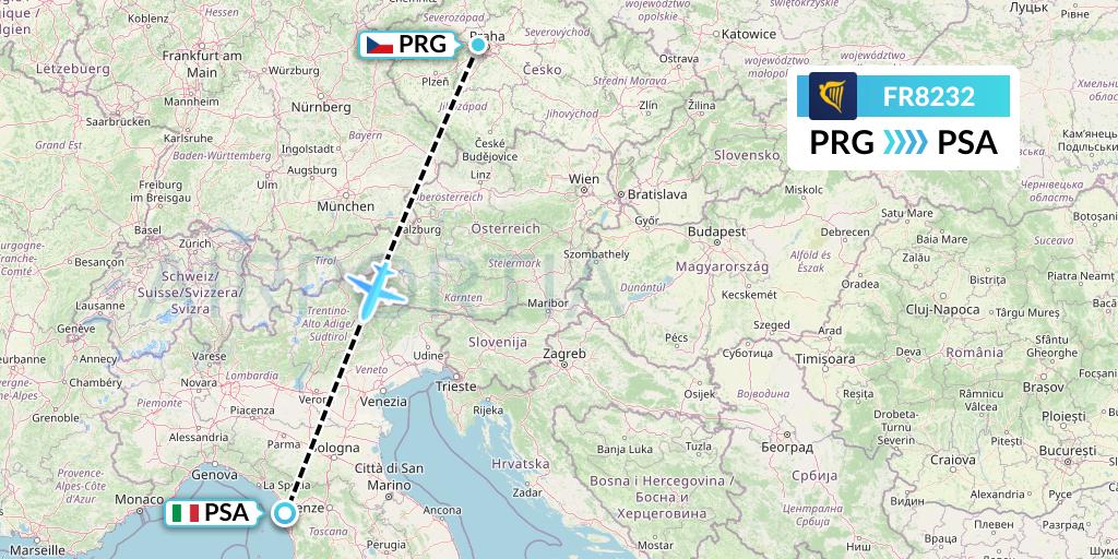 FR8232 Ryanair Flight Map: Prague to Pisa