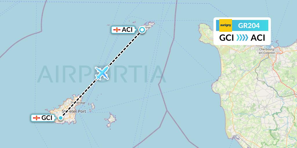 GR204 Aurigny Air Services Flight Map: Guernsey to Alderney