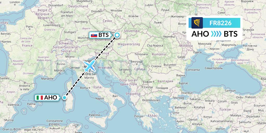 FR8226 Ryanair Flight Map: Alghero to Bratislava